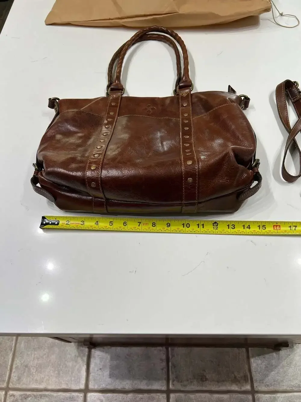 Patricia Nash Cassini Tooled Leather Satchel in Classic Cognac
